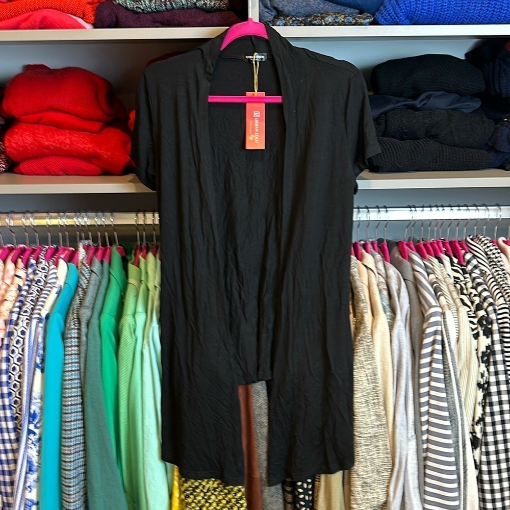 Urban Coco black short sleeve open front cardigan size S NWT